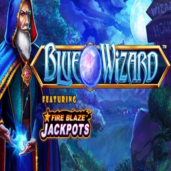 Blue Wizard Fire Blaze Jackpots game by Rarestone Gaming – logo hosted on Rolling Slots Casino